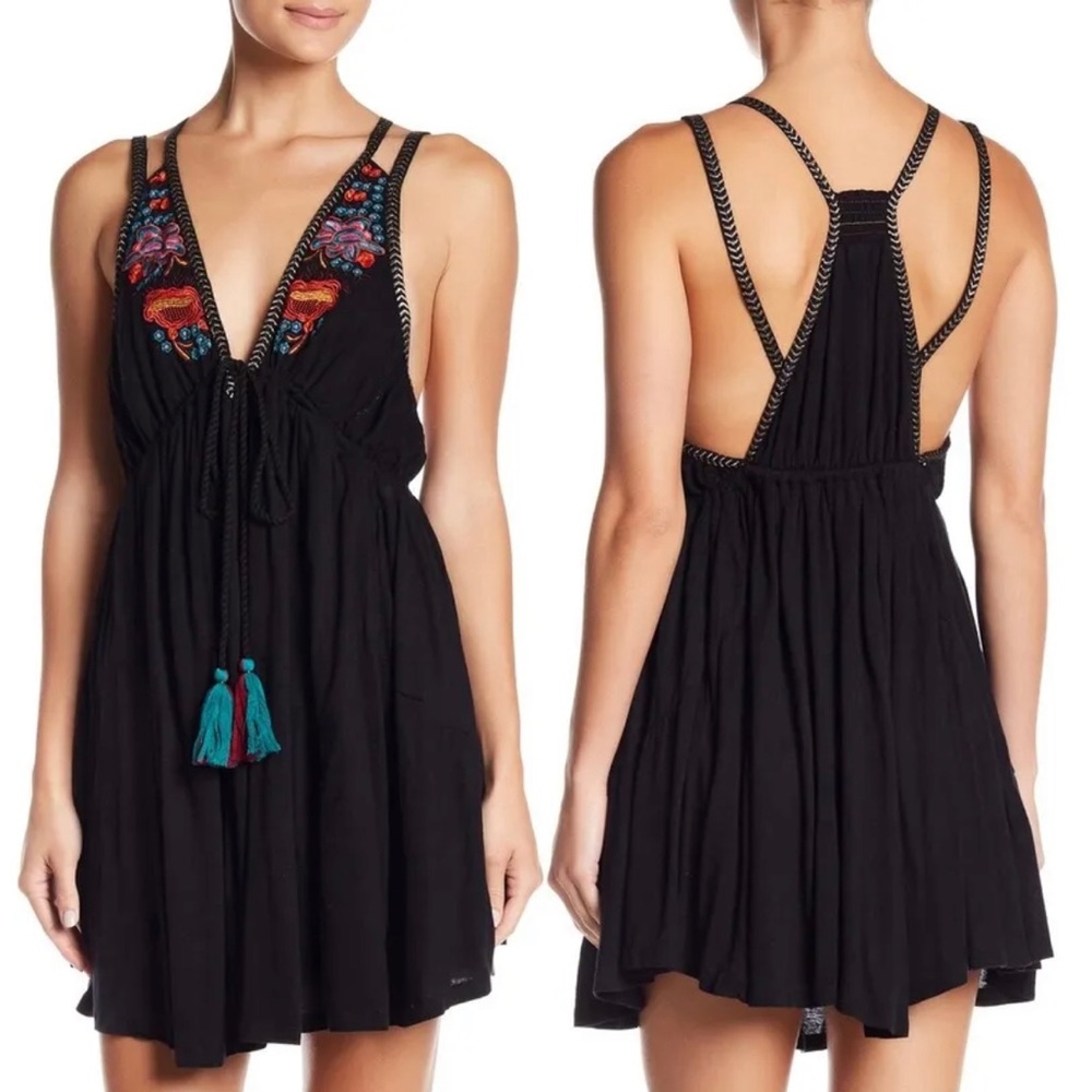 Free People Lover’s Cove Black Halter Mini Dress Size XS Extra Small